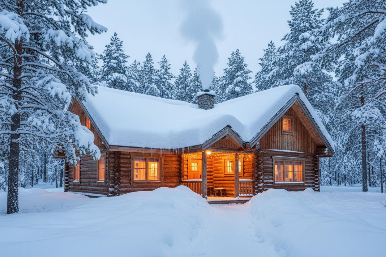snowy cabin